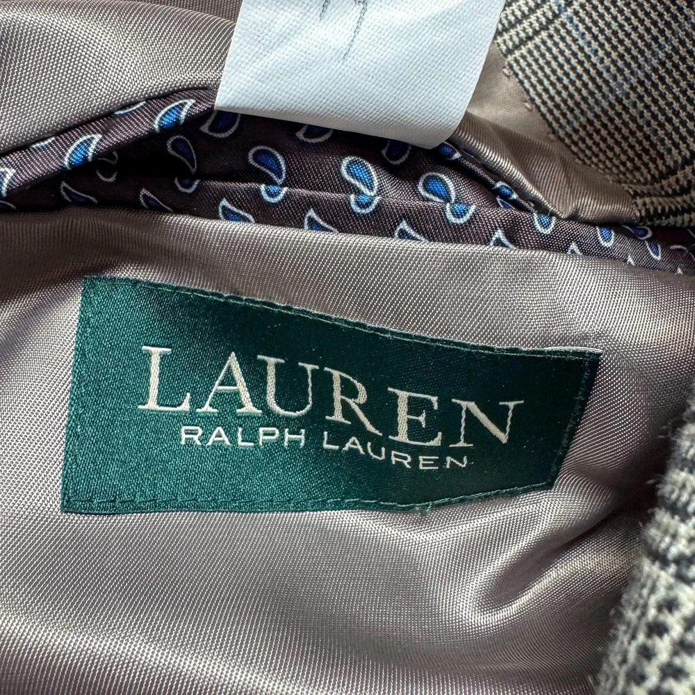 Lauren Ralph Lauren Blazer Mens 48R Brown Check Plaid Stretch Sport‎ Coat Jacket